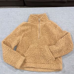 Garage tan faux Sherpa quarter zip pullover size Large